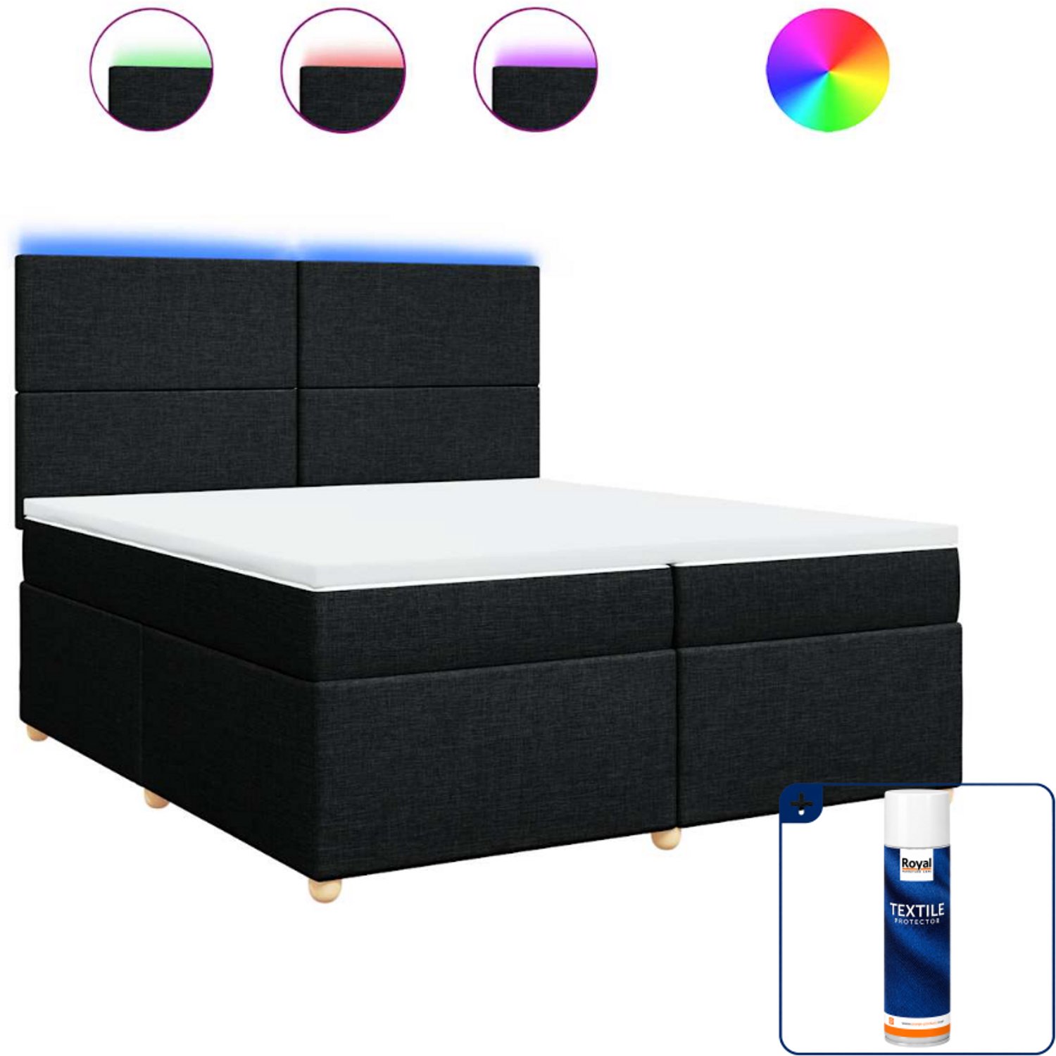 vidaXL Super kingsize boxspring met matras - 200 x 200 cm - zwart - Inclusief textielbeschermer 500 ml