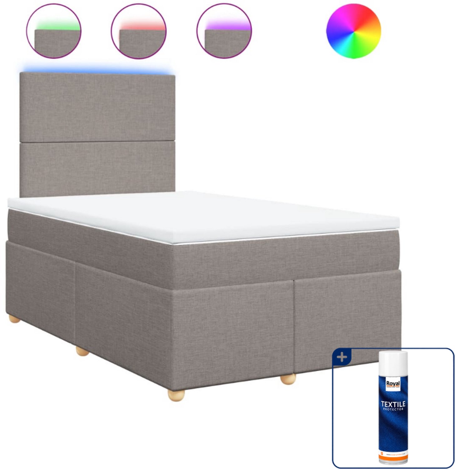 vidaXL boxspring - 120 x 190 cm - stof - taupe - Inclusief textielbeschermer 500 ml