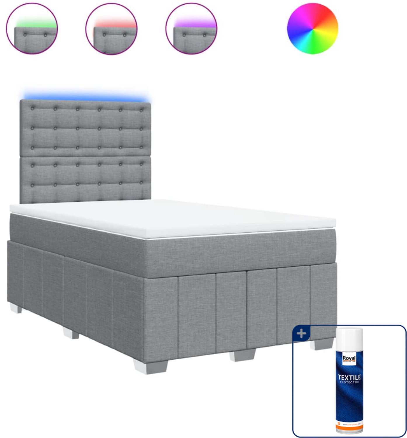 vidaXL boxspring met matras - 120 x 190 cm - stof - lichtgrijs - Inclusief textielbeschermer 500 ml