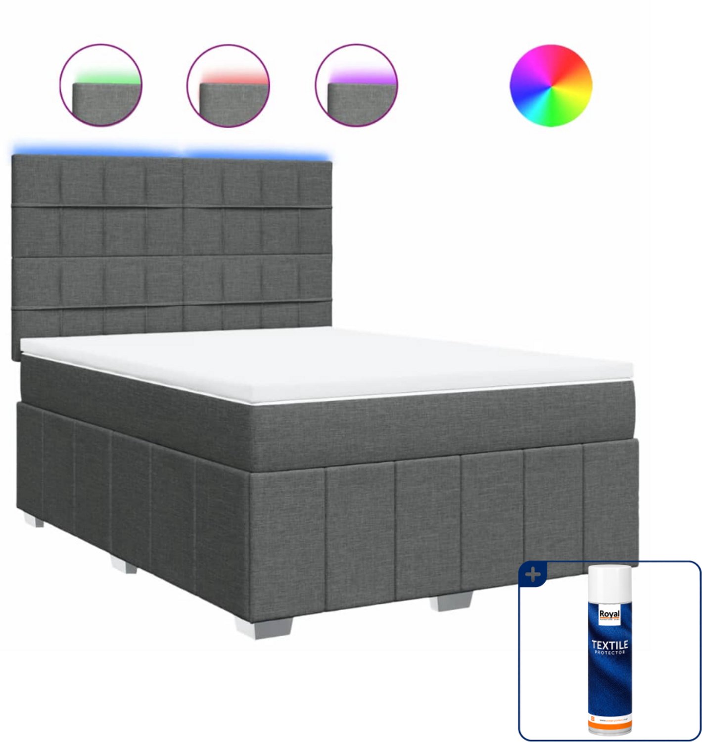 vidaXL boxspring - queensize - 160 x 200 cm - donkergrijs - Inclusief textielbeschermer 500 ml
