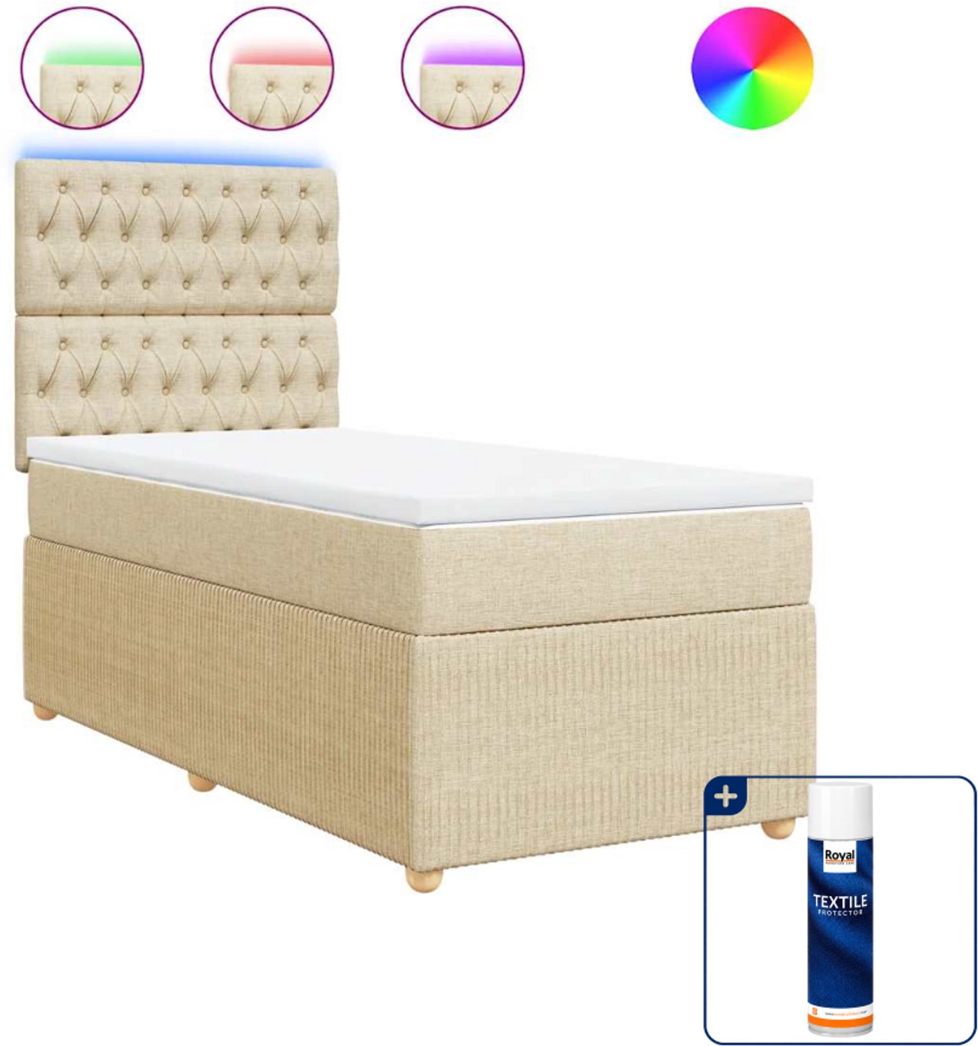 vidaXL boxspring met matras - 100 x 200 cm - stof - crèmekleurig - Inclusief textielbeschermer 500 ml
