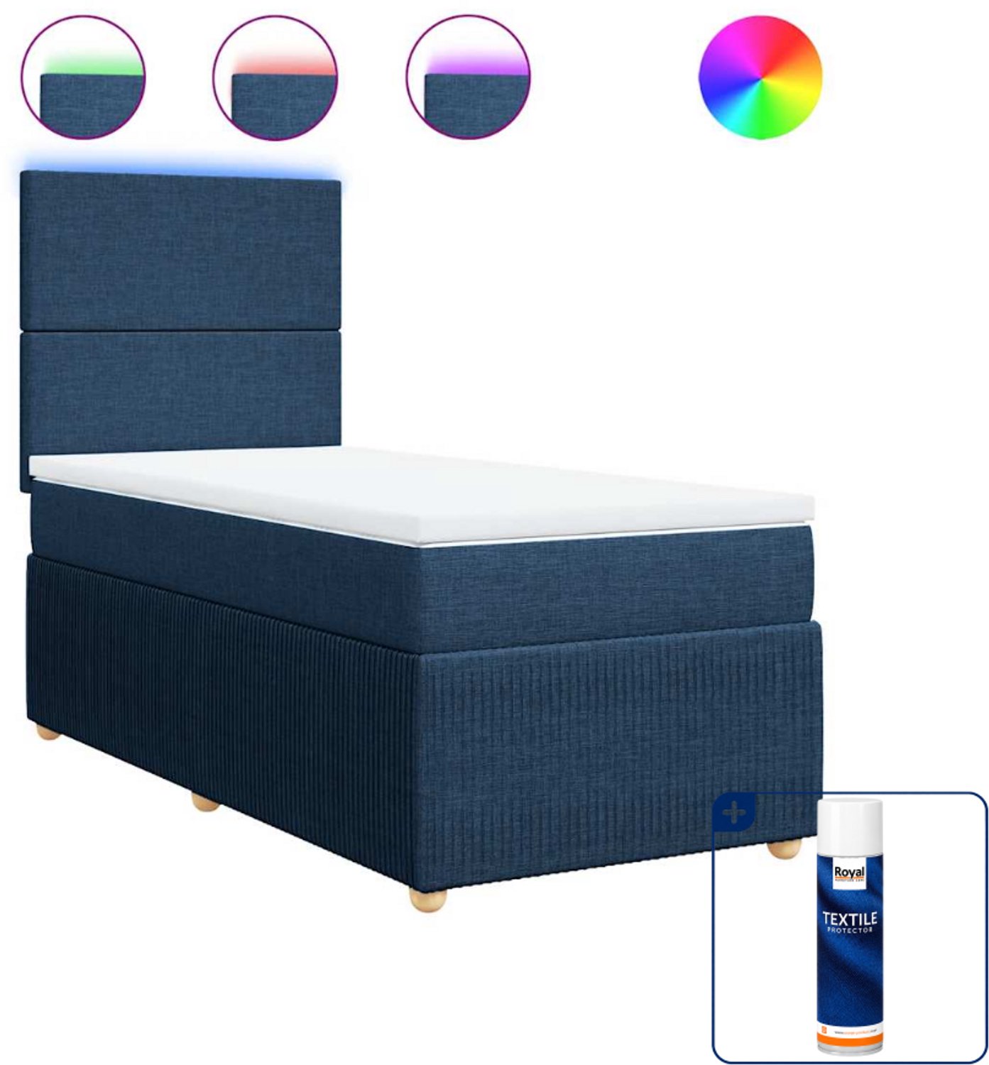 vidaXL boxspring met matras - 90 x 200 cm - stof - blauw - Inclusief textielbeschermer 500 ml