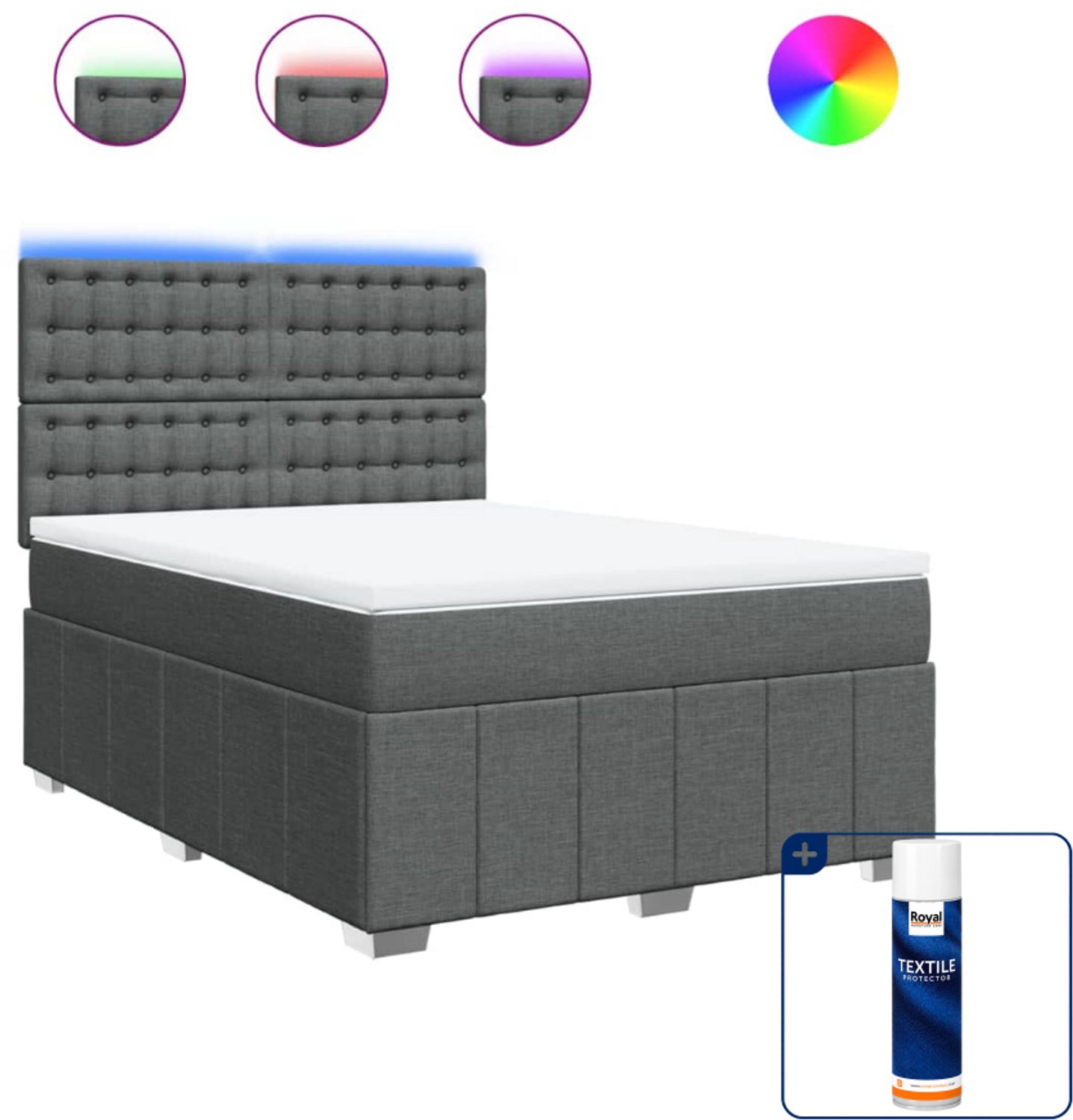 vidaXL Queensize boxspring met matras 160 x 200 cm - donkergrijs - Inclusief textielbeschermer 500 ml