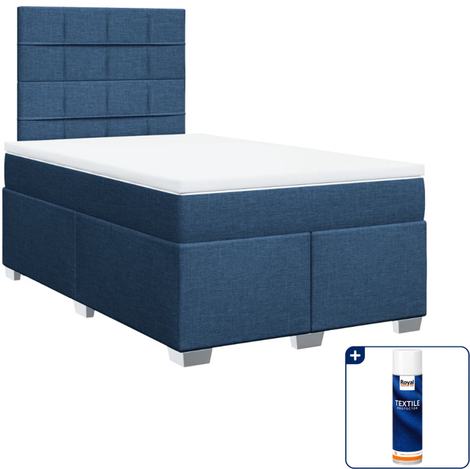vidaXL boxspring met matras 120 x 200 cm - blauw - Inclusief textielbeschermer 500 ml