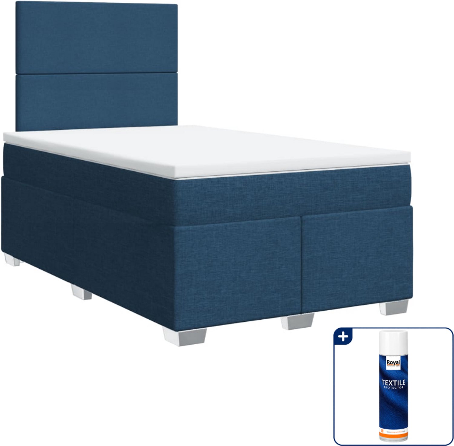vidaXL boxspring met matras 120 x 200 cm - blauw - Inclusief textielbeschermer 500 ml
