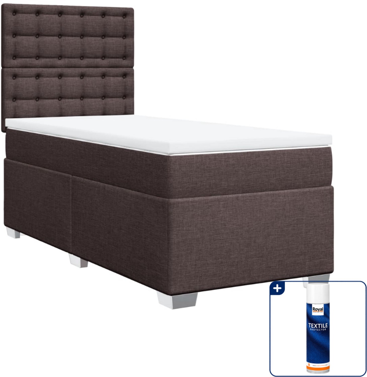 vidaXL Boxspring - 90 x 200 cm - stof - donkerbruin - Inclusief textielbeschermer 500 ml