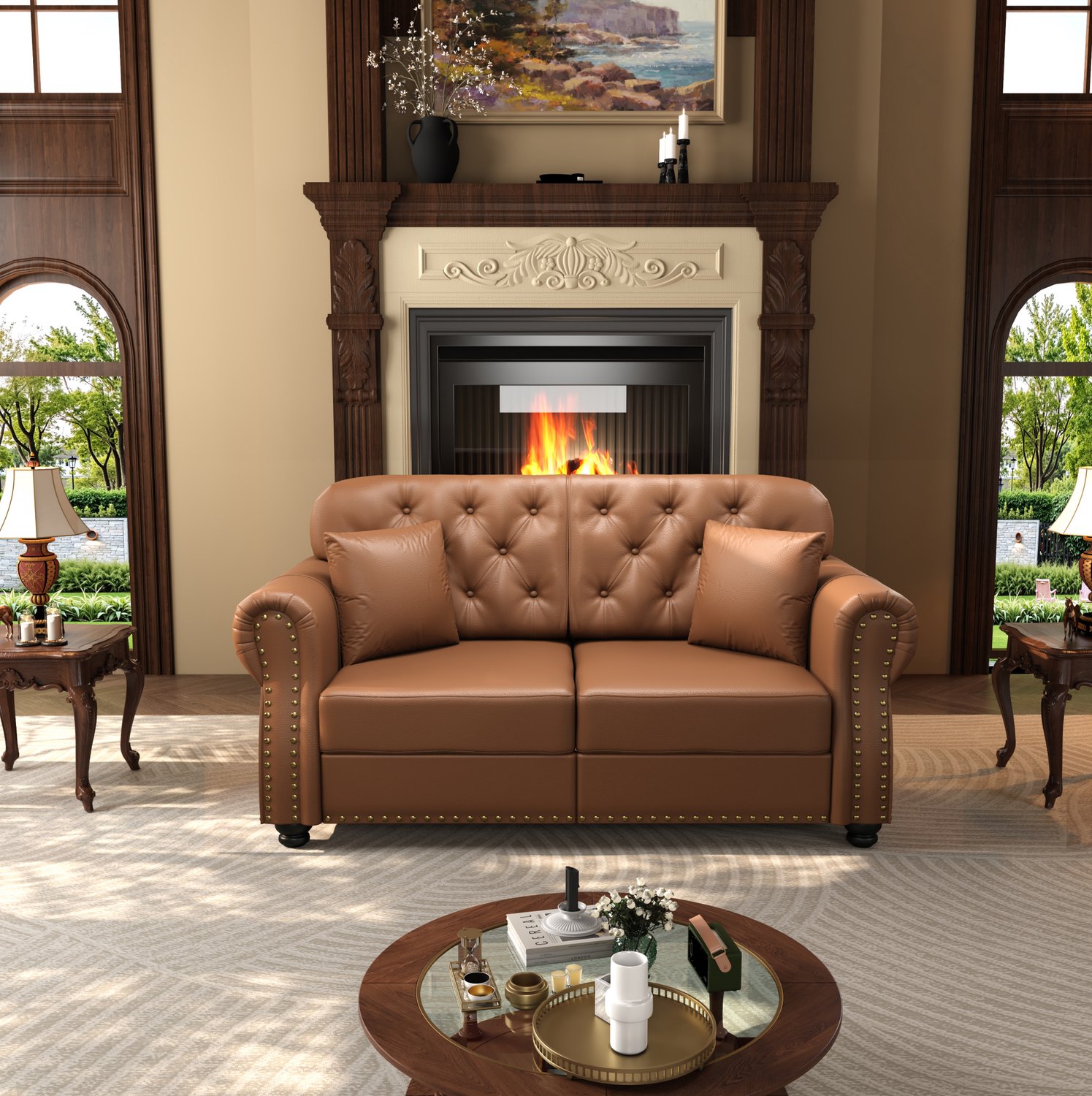 MODENUIT Chesterfield Bank 160 cm - 2-Zits met Knopen en Siernagels - Woonkamer - Kunstleer - Bruin