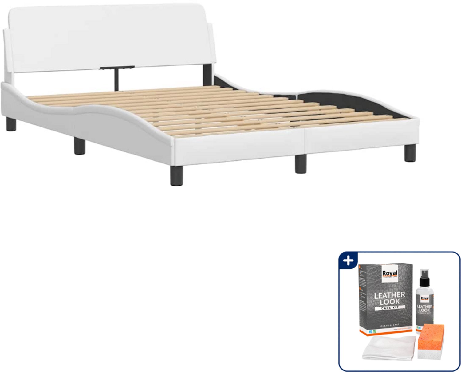 vidaXL Dover bedframe - Small double - 140 x 200 cm - wit - Inclusief onderhoudsset voor kunstleer 150 ml