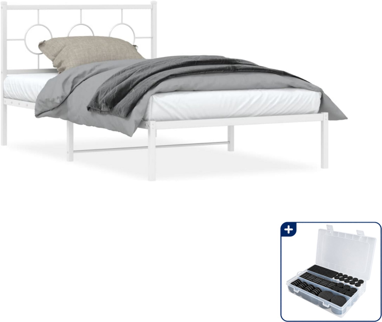 vidaXL Bedframe - 107 x 203 cm - metaal - wit - Inclusief antikrasvilt 177-delig