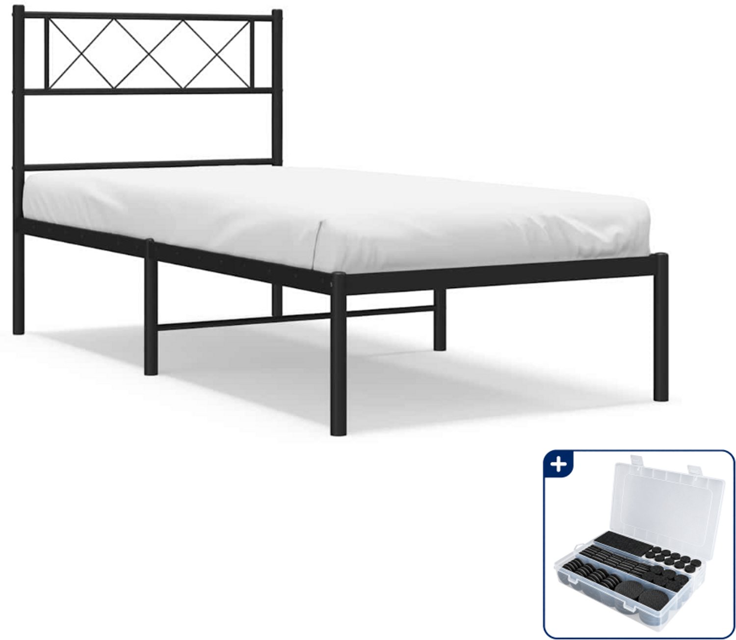 vidaXL Bedframe met hoofdbord - 100 x 190 cm - staal - zwart - Inclusief antikrasvilt 177-delig