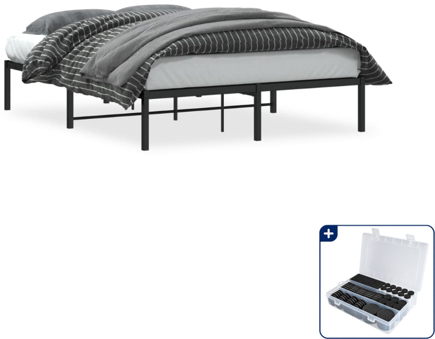 vidaXL bedframe - 135 x 190 cm - staal - zwart - Inclusief antikrasvilt 177-delig