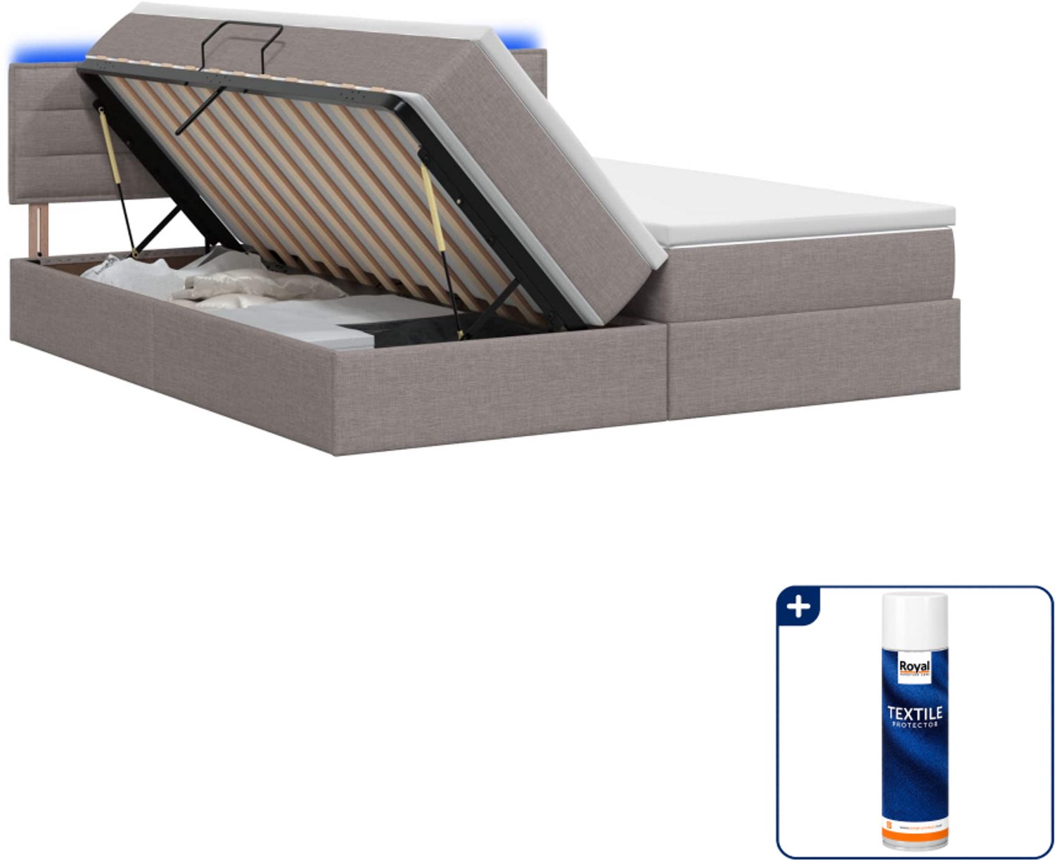 vidaXL Kingsize led opbergbed - 180 x 200 cm - taupe - Inclusief textielbeschermer 500 ml