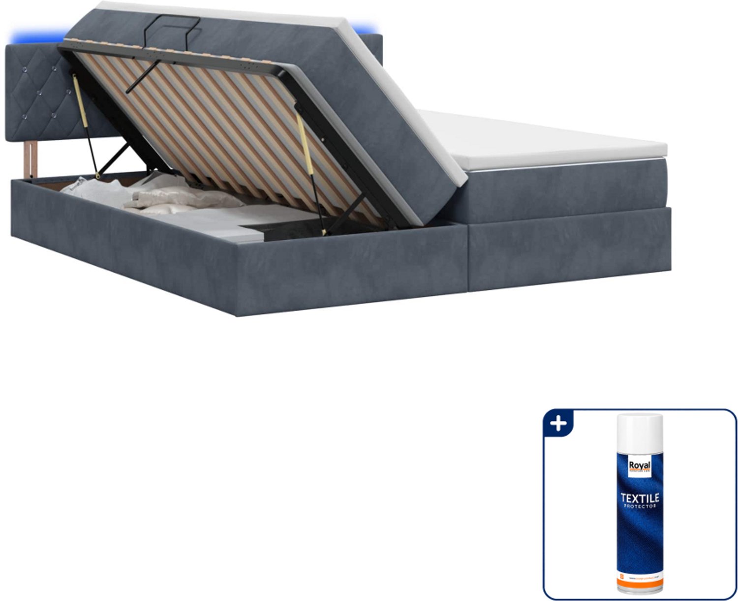 vidaXL LED opbergbed Kingsize - 180 x 200 cm - fluweel - donkergrijs - Inclusief textielbeschermer 500 ml Donker Grijn