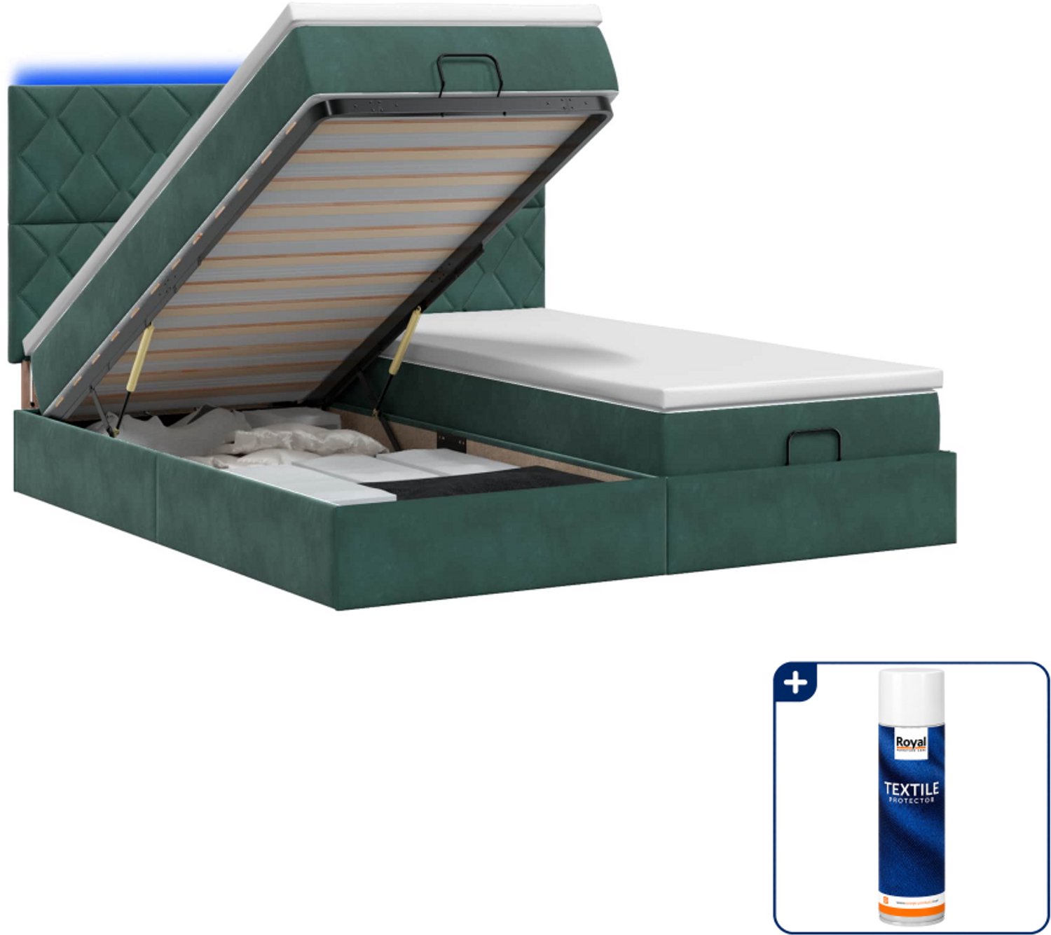 vidaXL queensize bed met matras en led - 160 x 200 cm - donkergroen - Inclusief textielbeschermer 500 ml