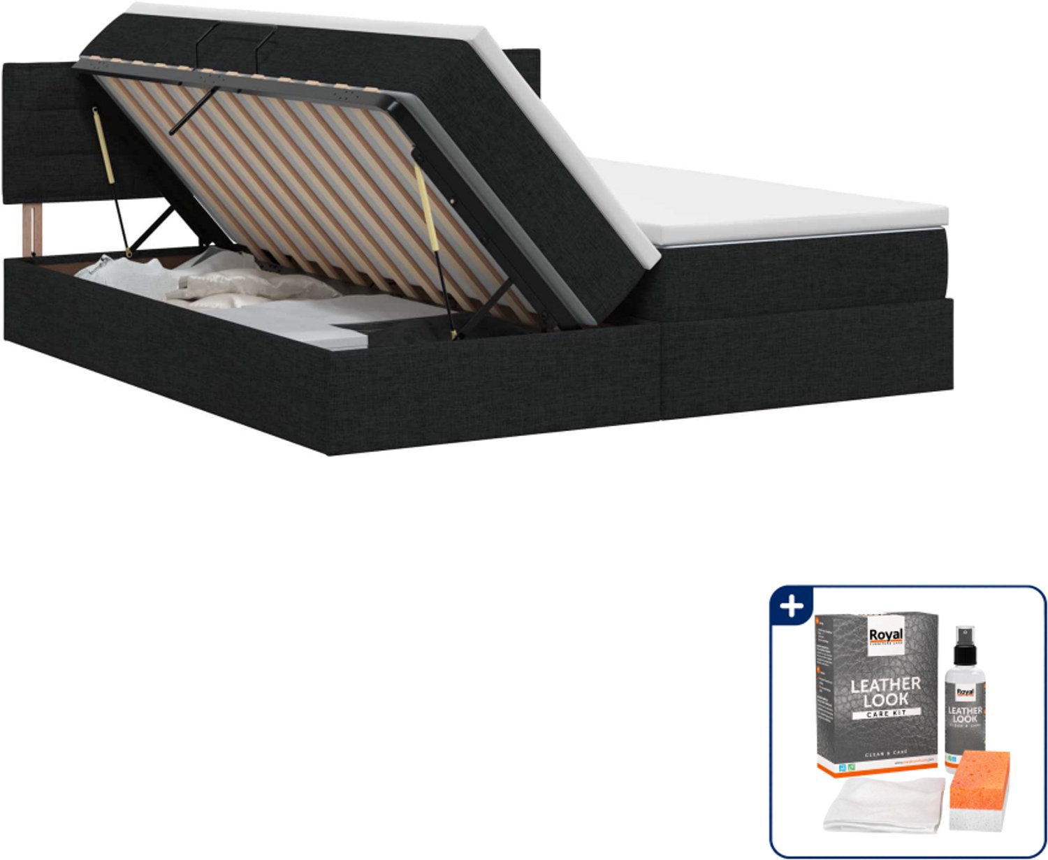 vidaXL opbergbed - 200 x 200 cm - kunstleer - zwart - Inclusief onderhoudsset voor kunstleer 150 ml