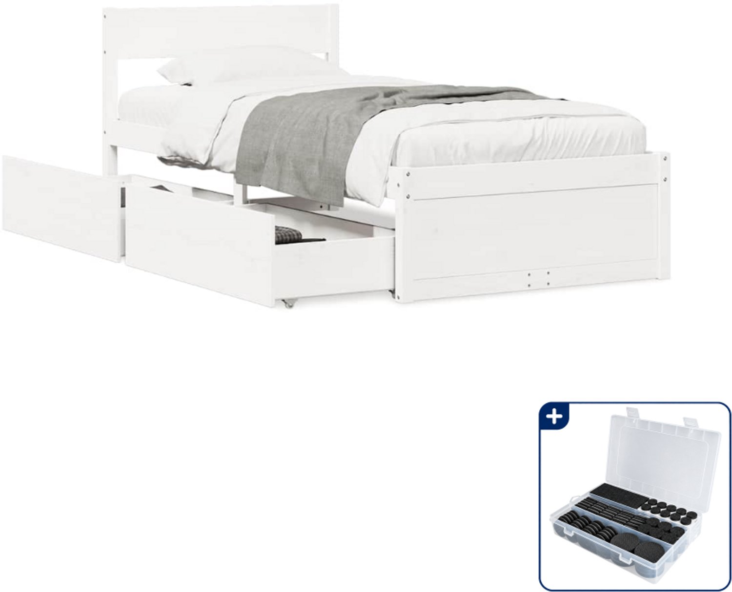 vidaXL Bedframe - 75 x 190 cm - massief grenenhout - wit - Inclusief antikrasvilt 177-delig