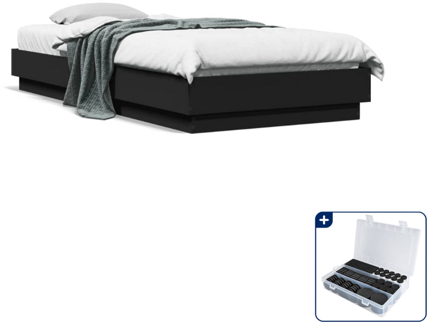vidaXL bedframe - 100 x 200 cm - bewerkt hout - zwart - Inclusief antikrasvilt 177-delig