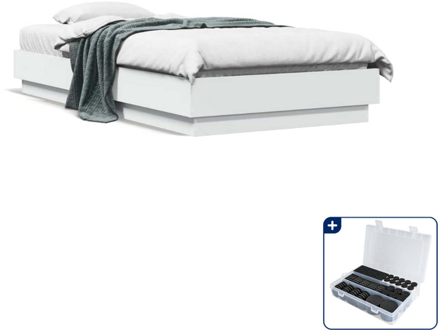 vidaXL bedframe - 75 x 190 cm - bewerkt hout - wit - Inclusief antikrasvilt 177-delig