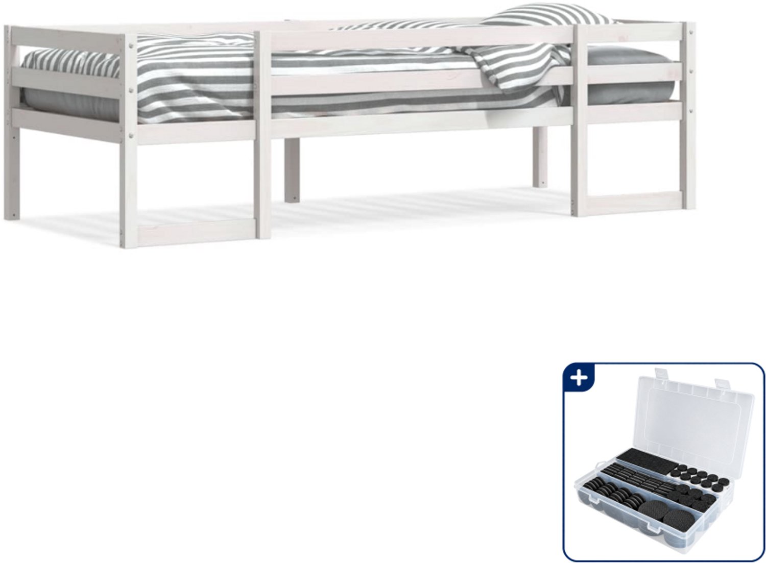 vidaXL kinderbedframe - 90 x 190 cm - massief grenenhout - wit - Inclusief antikrasvilt 177-delig