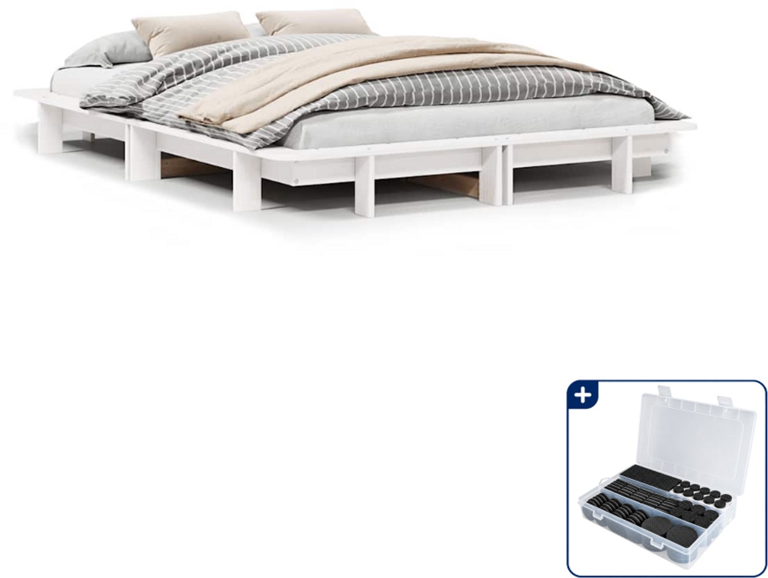 vidaXL bedframe - 150 x 200 cm - massief grenenhout - wit - Inclusief antikrasvilt 177-delig