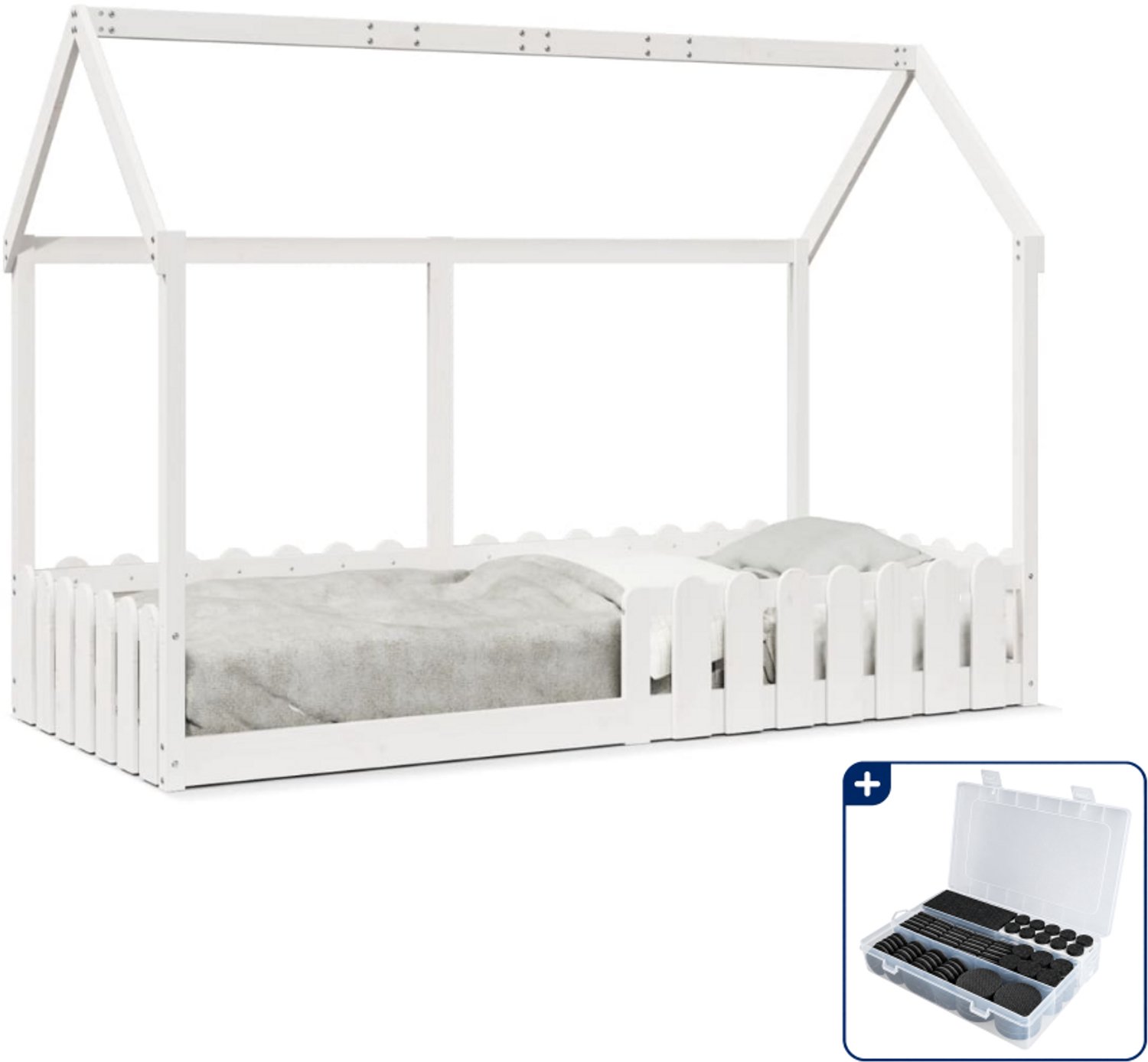 vidaXL kinderbedhuis - 90 x 190 cm - massief grenenhout - wit - Inclusief antikrasvilt 177-delig