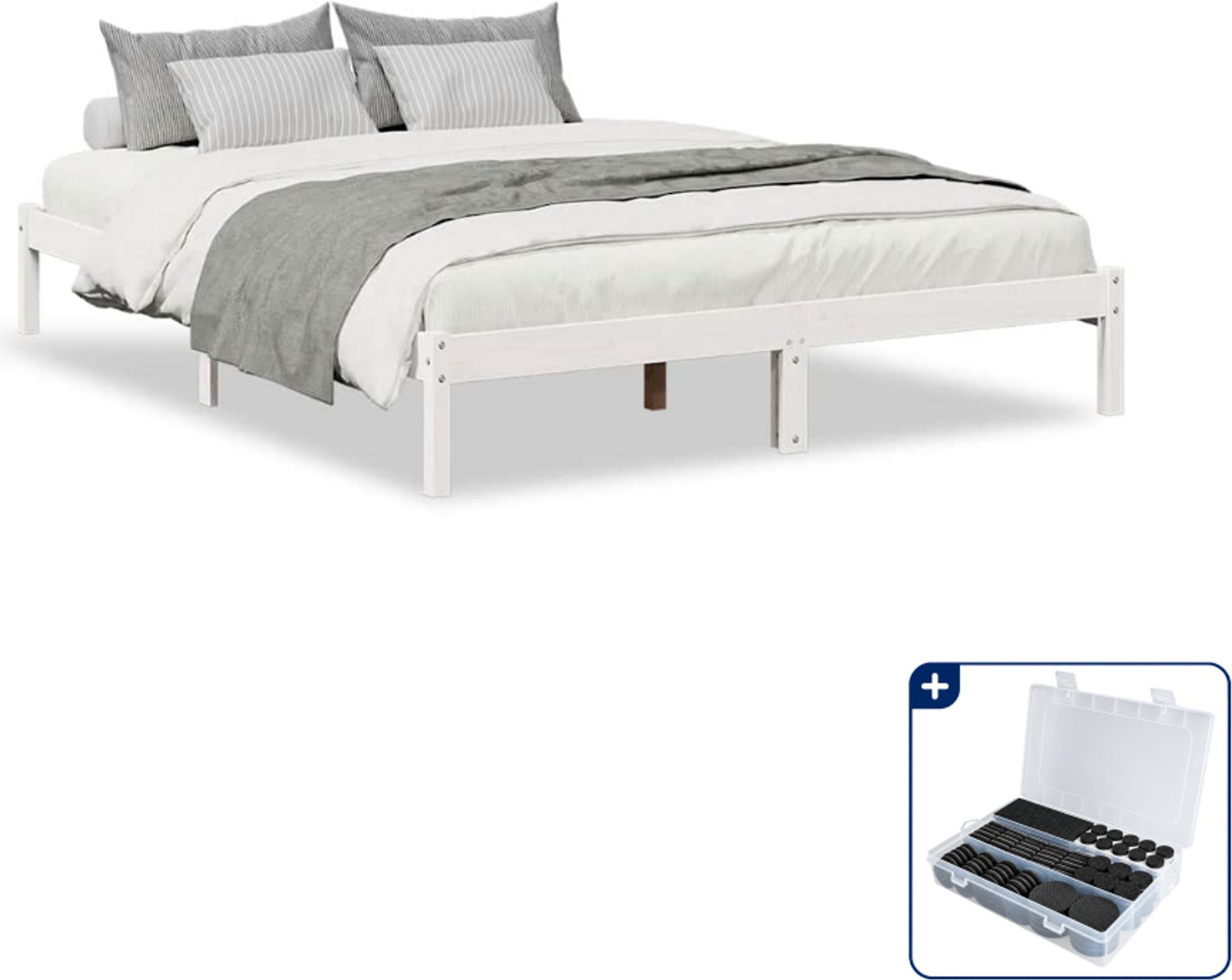 vidaXL bedframe - Small double 140 x 220 cm - grenenhout - wit - Inclusief antikrasvilt 177-delig