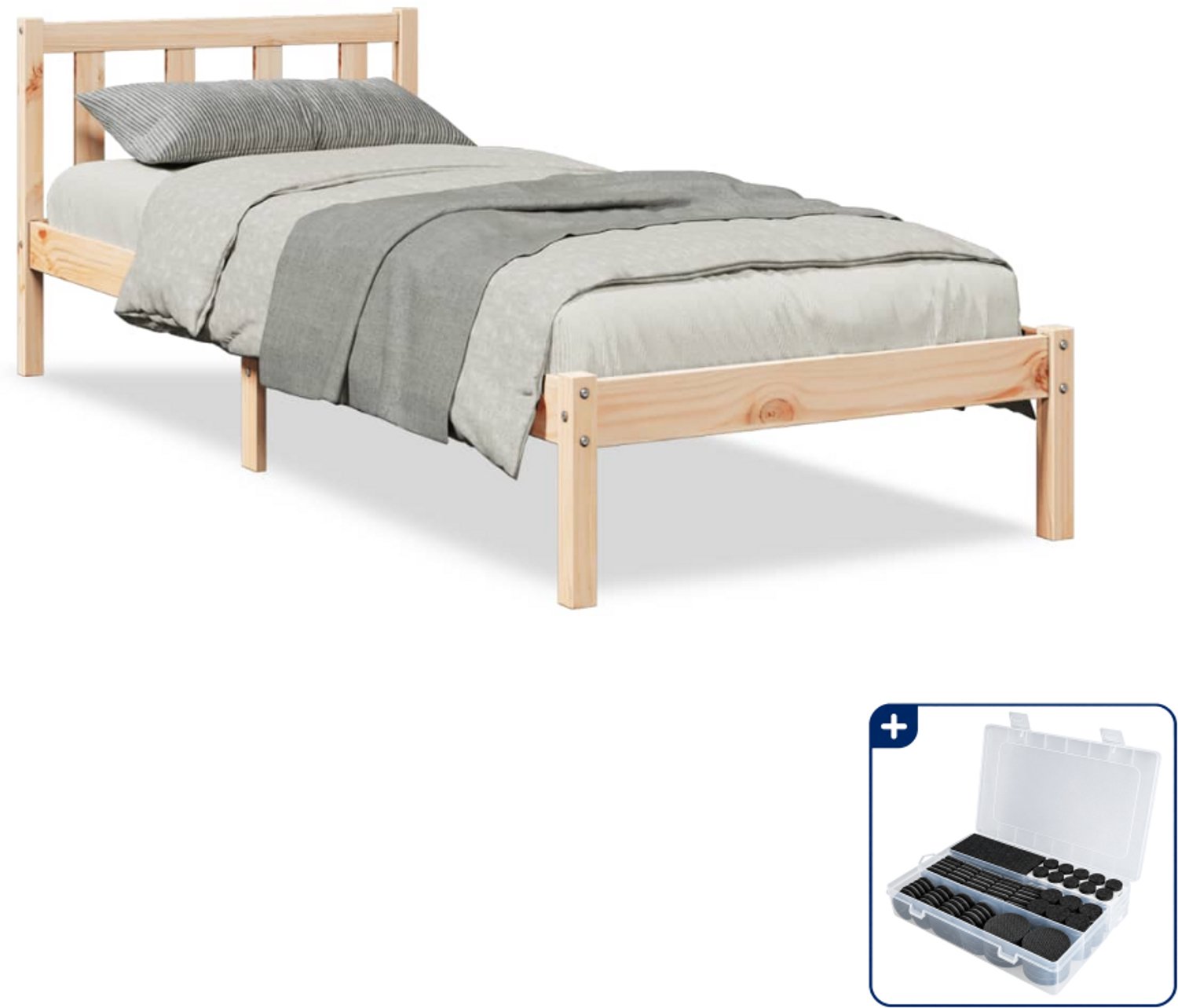 vidaXL bedframe - 90 x 210 cm - massief grenenhout - Inclusief antikrasvilt 177-delig Bruin