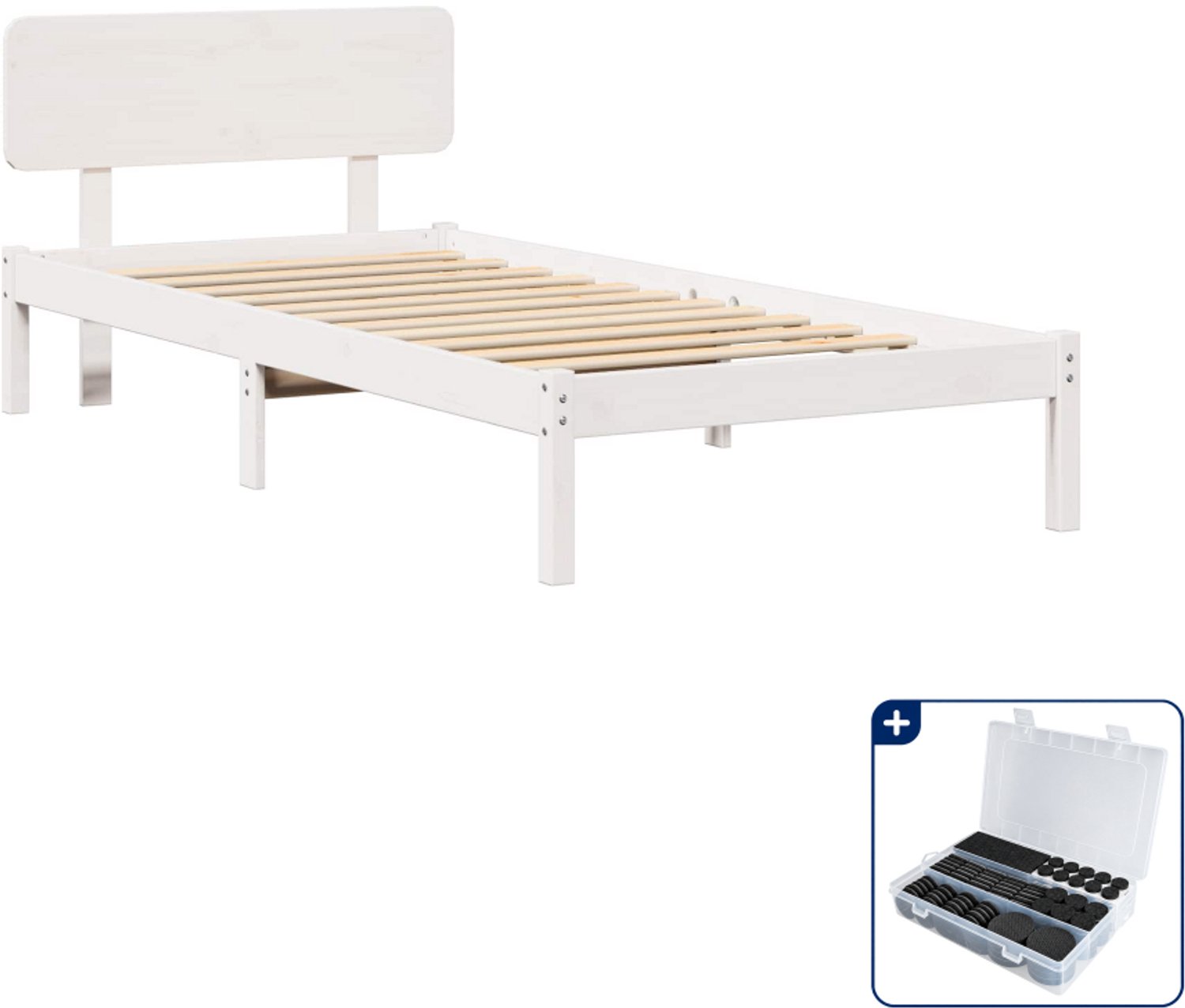 vidaXL Bedframe met hoofdeinde - 90 x 190 cm - massief grenenhout - wit - Inclusief antikrasvilt 177-delig