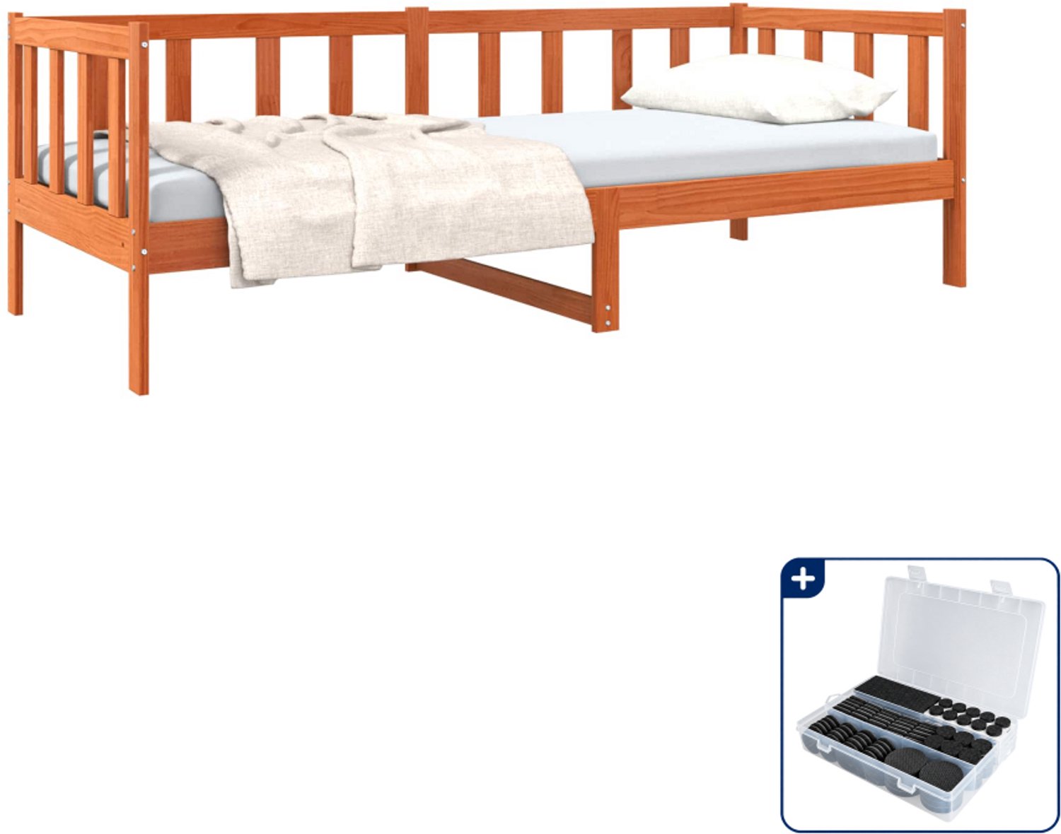 vidaXL Bedframe met hoofdeinde - 90 x 190 cm - massief grenenhout - wasbruin - Inclusief antikrasvilt 177-delig