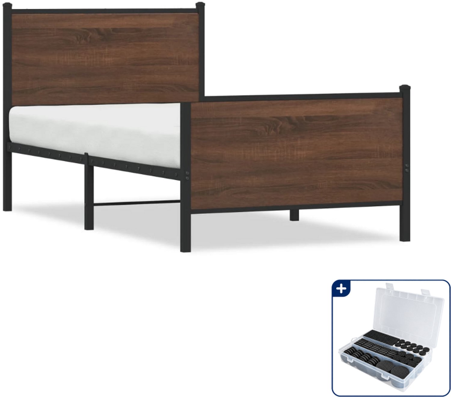 vidaXL bedframe - 100 x 190 cm - staal - bruineiken - Inclusief antikrasvilt 177-delig