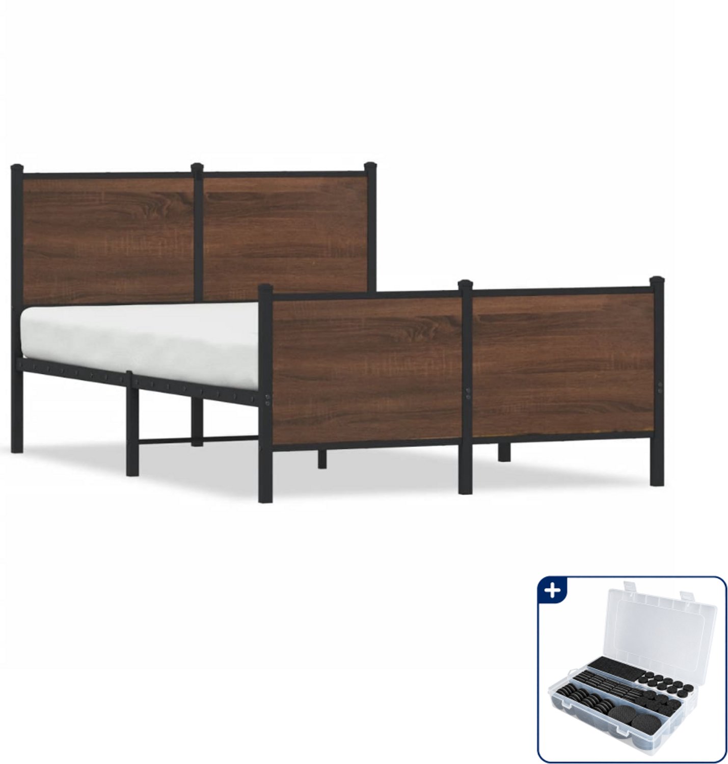 vidaXL bedframe - 137 x 190 cm - staal - bruineiken - Inclusief antikrasvilt 177-delig