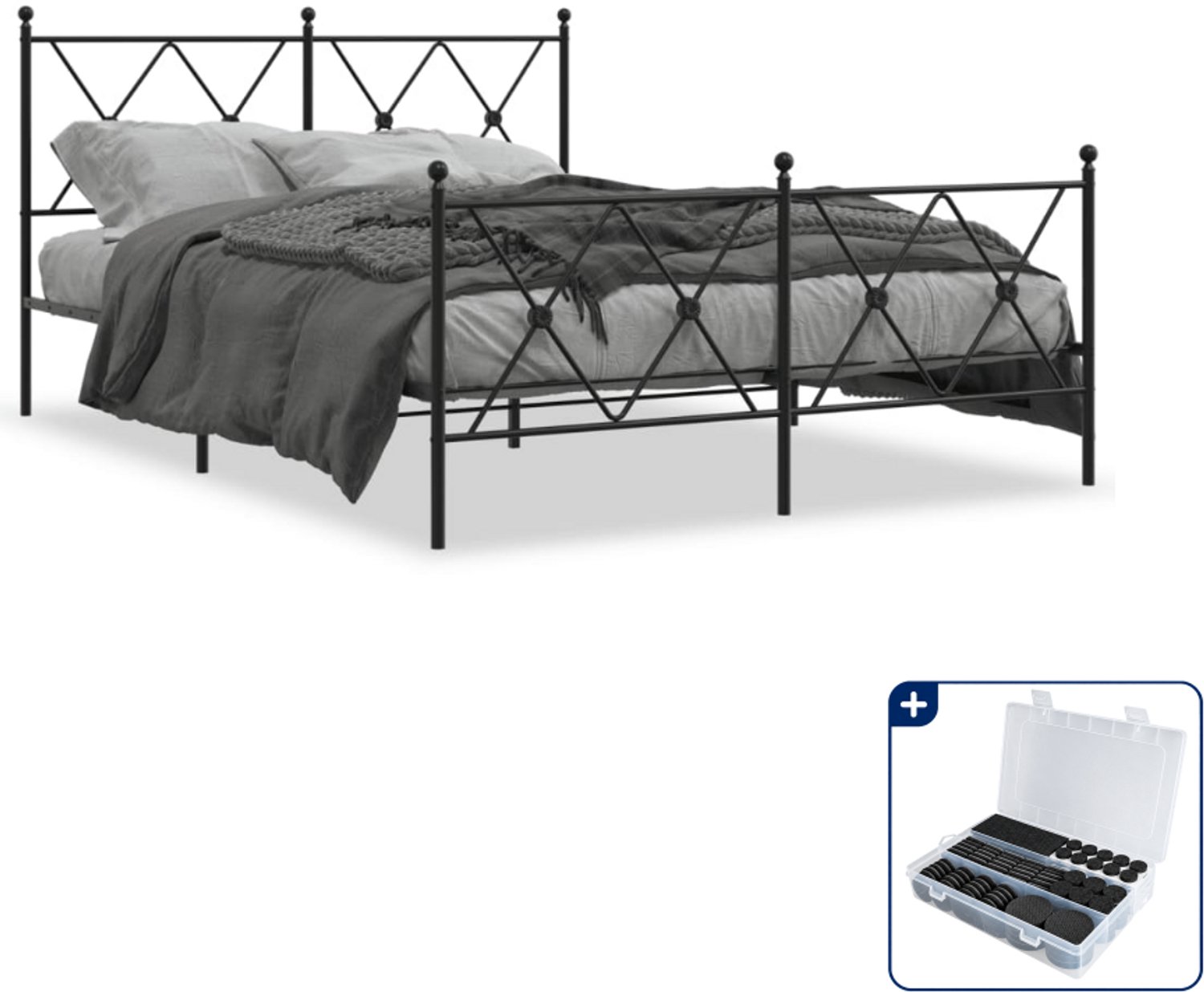 vidaXL bedframe - 140 x 190 cm - staal - zwart - Inclusief antikrasvilt 177-delig