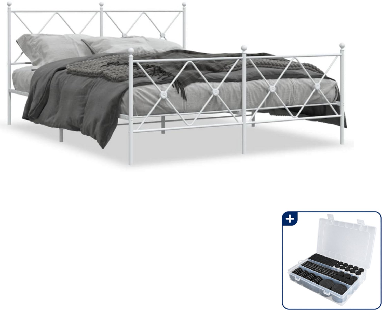 vidaXL bedframe - 150 x 200 cm - metaal - wit - Inclusief antikrasvilt 177-delig