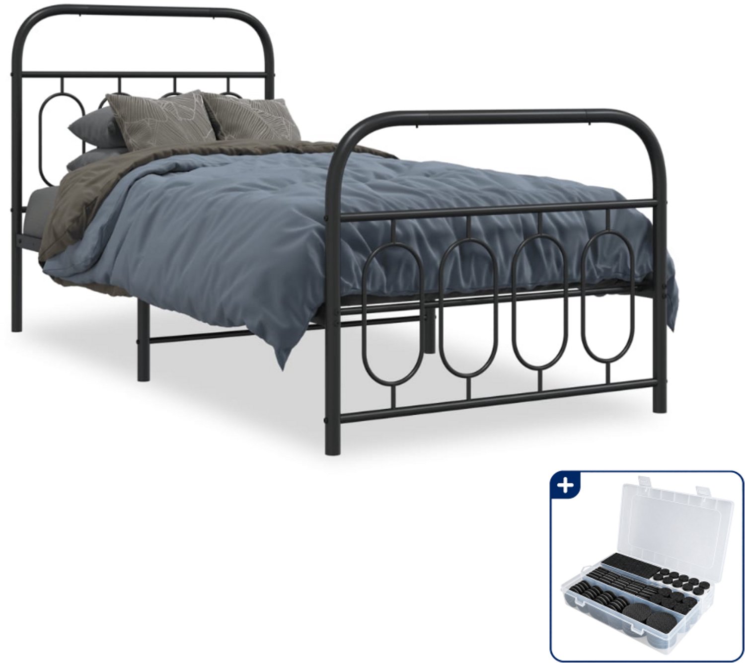 vidaXL bedframe - 80 x 200 cm - metaal - zwart - Inclusief antikrasvilt 177-delig