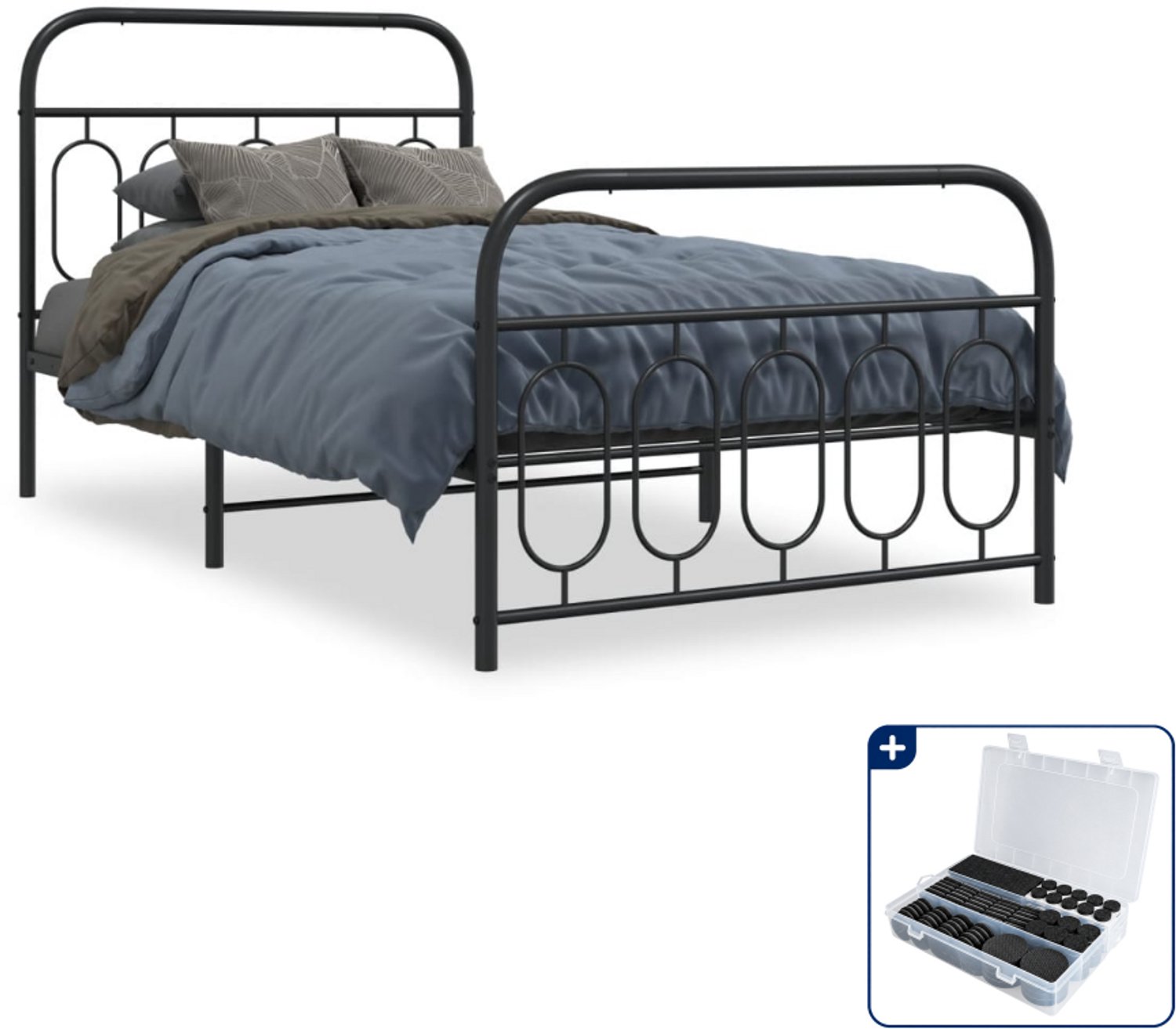 vidaXL Bedframe - 107 x 203 cm - staal - zwart - Inclusief antikrasvilt 177-delig