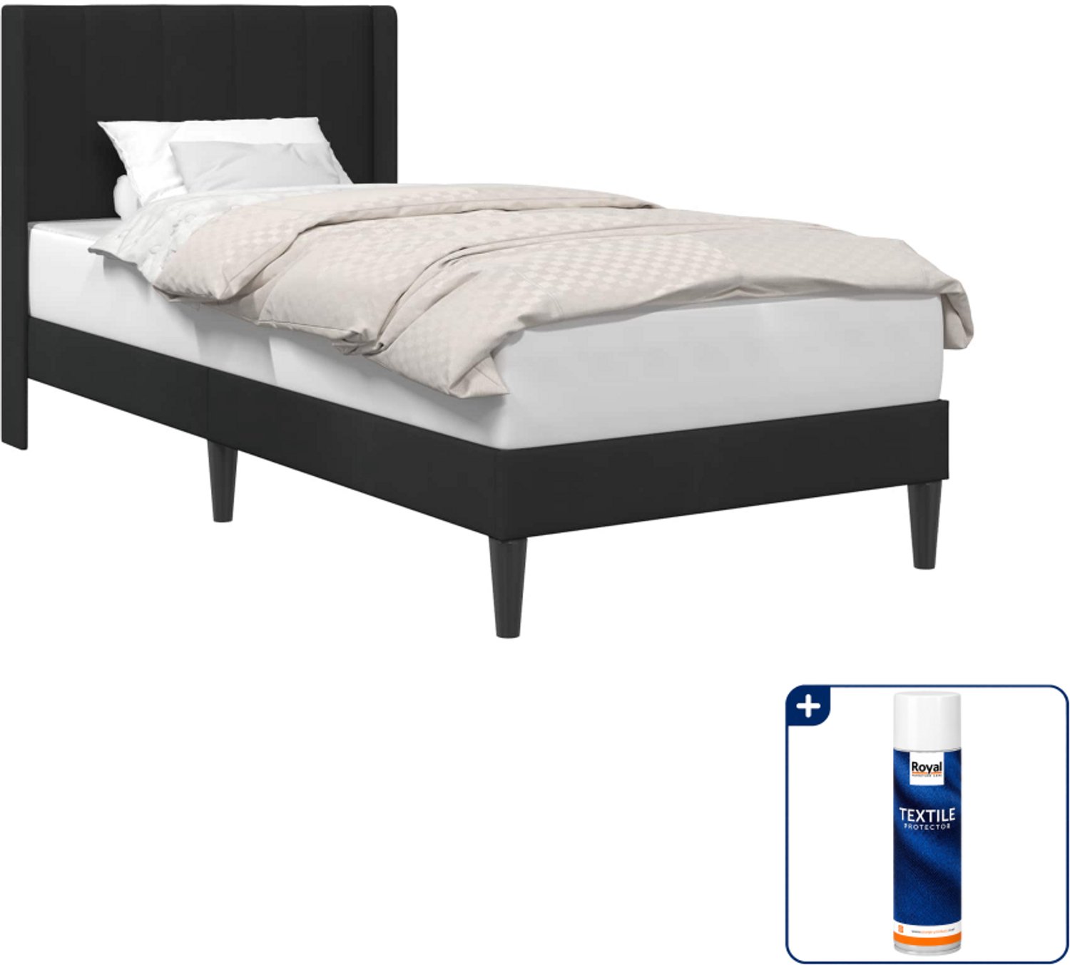 vidaXL bedframe met hoofdeinde - 80 x 200 cm - fluweel - zwart - Inclusief textielbeschermer 500 ml