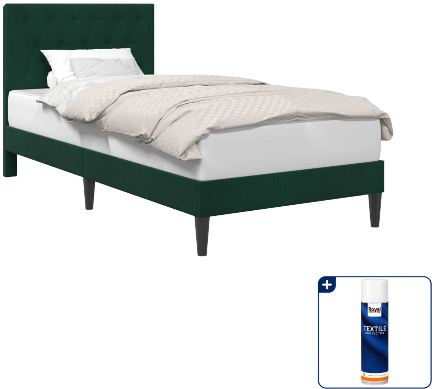 vidaXL bedframe met hoofdeinde - 80 x 200 cm - fluweel - donkergroen - Inclusief textielbeschermer 500 ml