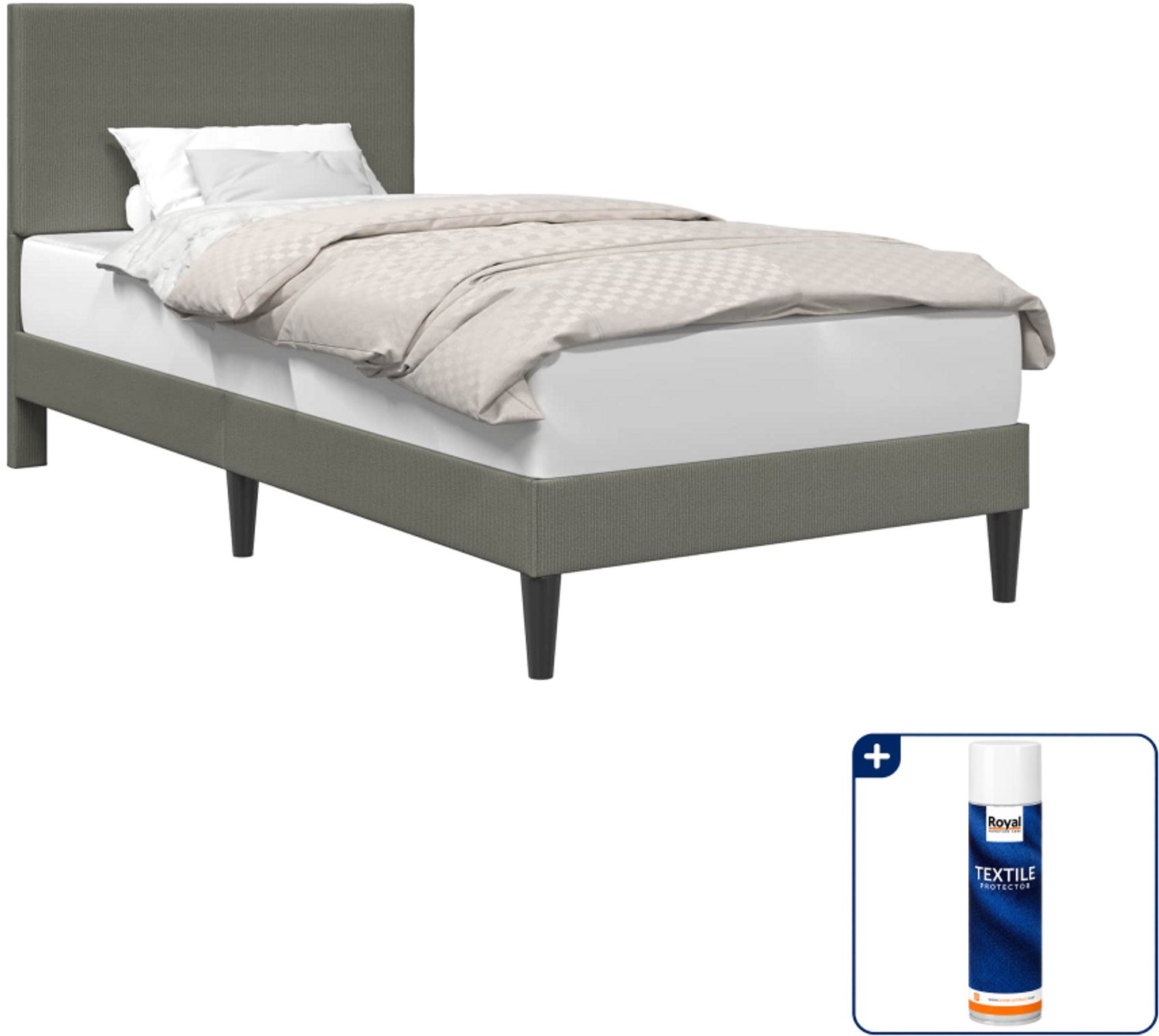 vidaXL bedframe - 90 x 190 cm - katoen - lichtgrijs - Inclusief textielbeschermer 500 ml
