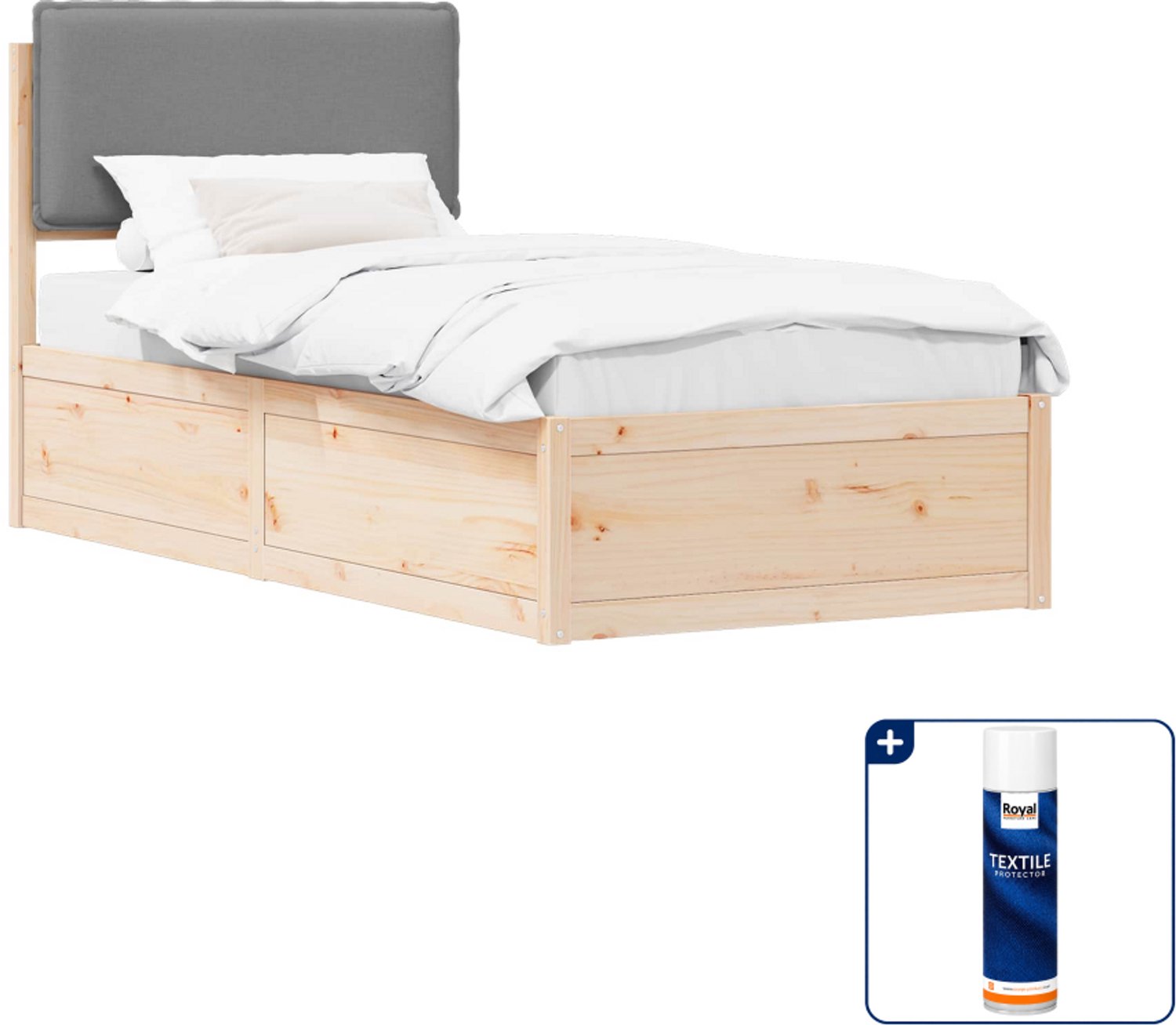 vidaXL bedframe - 75 x 190 cm - lichtgrijs - Inclusief textielbeschermer 500 ml