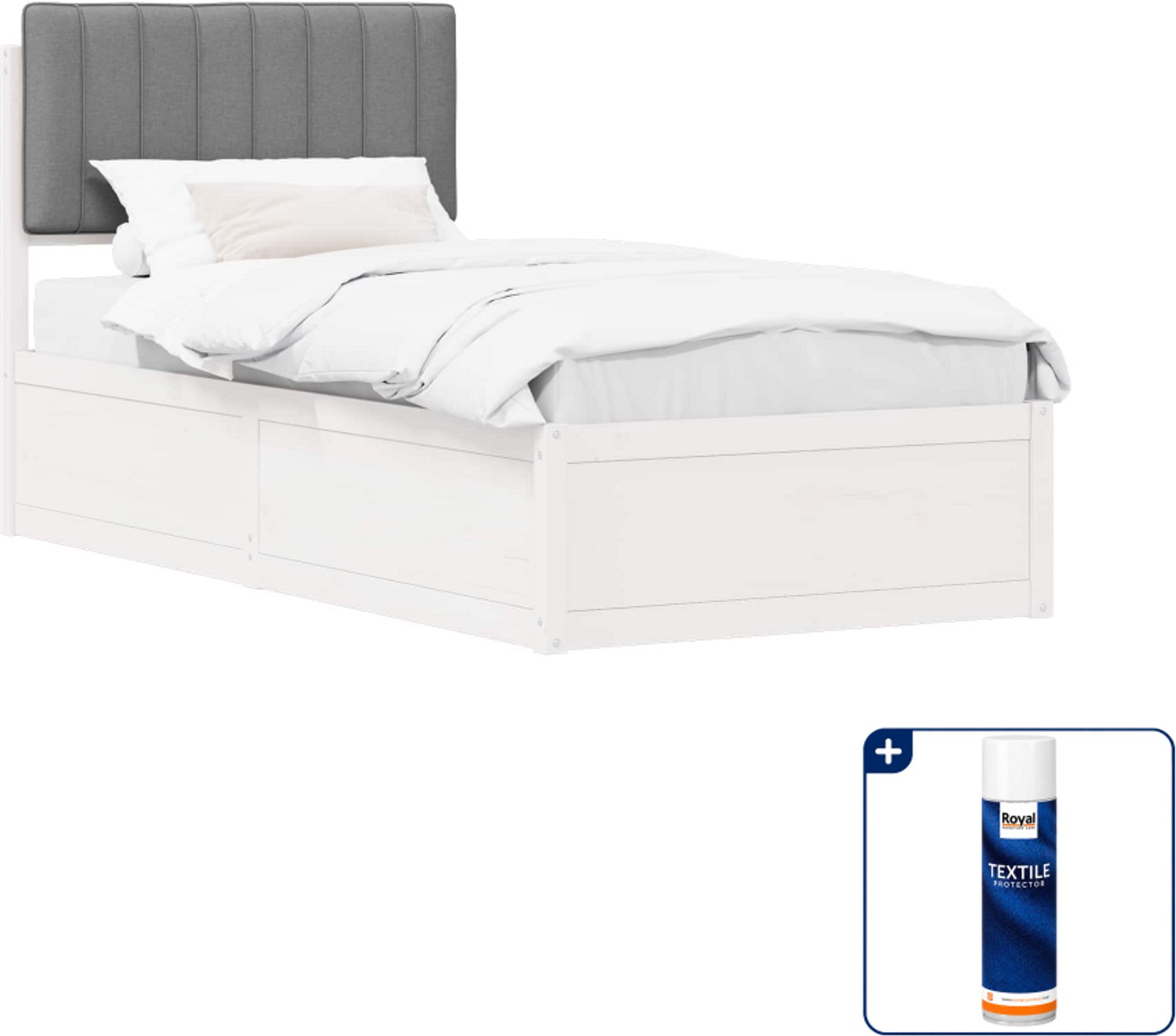 vidaXL bedframe - 90 x 190 cm - massief grenenhout - lichtgrijs - Inclusief textielbeschermer 500 ml