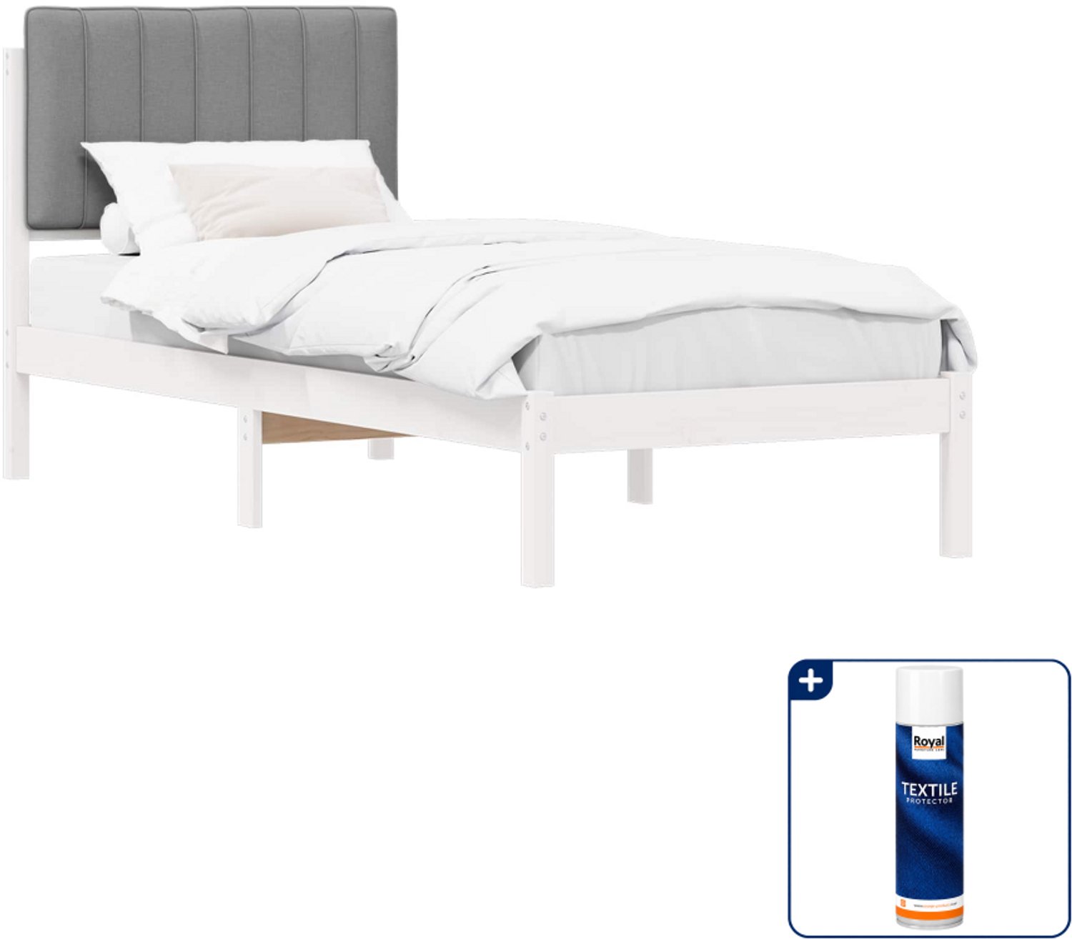 vidaXL bedframe - 75 x 190 cm - lichtgrijs - Inclusief textielbeschermer 500 ml