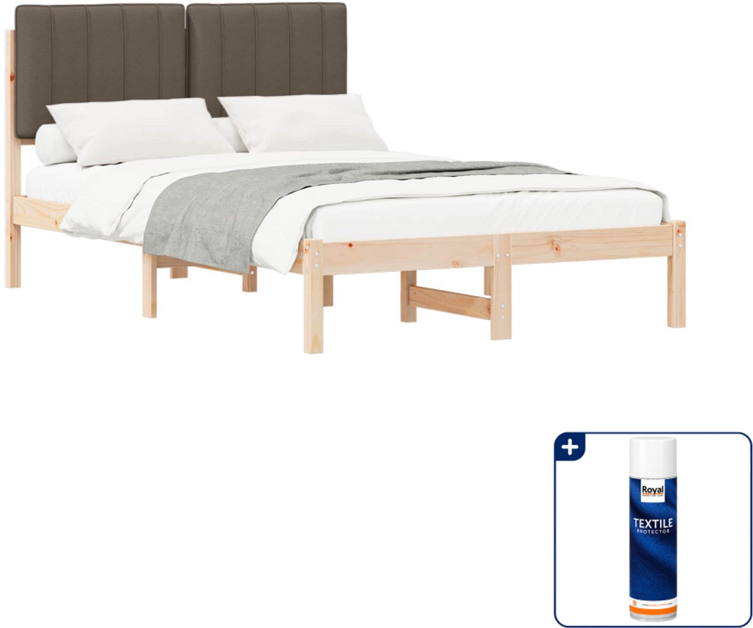 vidaXL bedframe - 120 x 200 cm - massief grenenhout - naturel en taupe - Inclusief textielbeschermer 500 ml Bruin