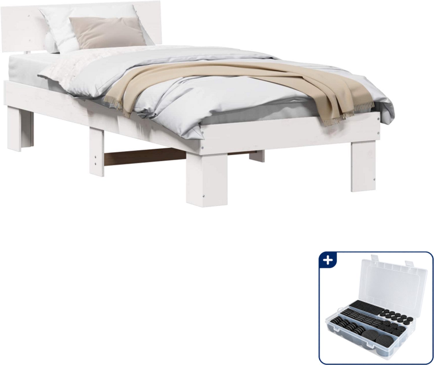 vidaXL bedframe 80 x 200 cm - massief grenenhout - wit - Inclusief antikrasvilt 177-delig