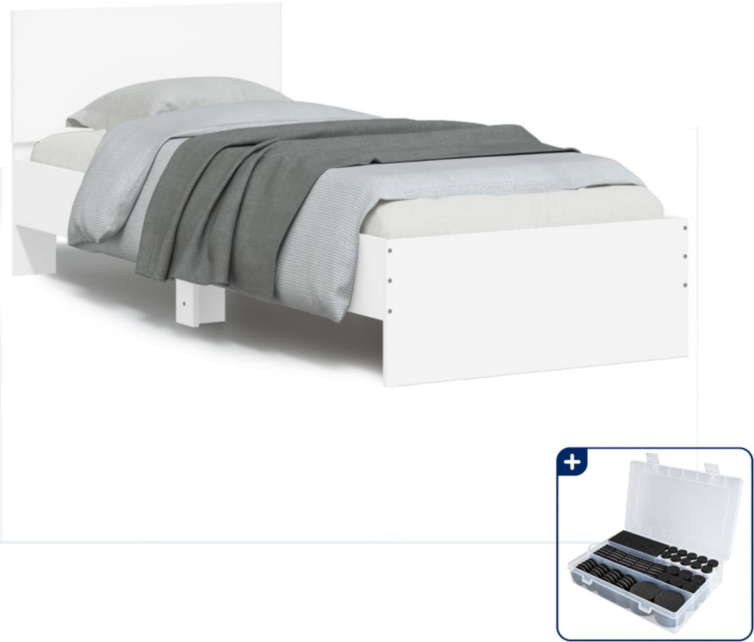 vidaXL Bedframe - 75 x 190 cm - bewerkt hout - wit - Inclusief antikrasvilt 177-delig