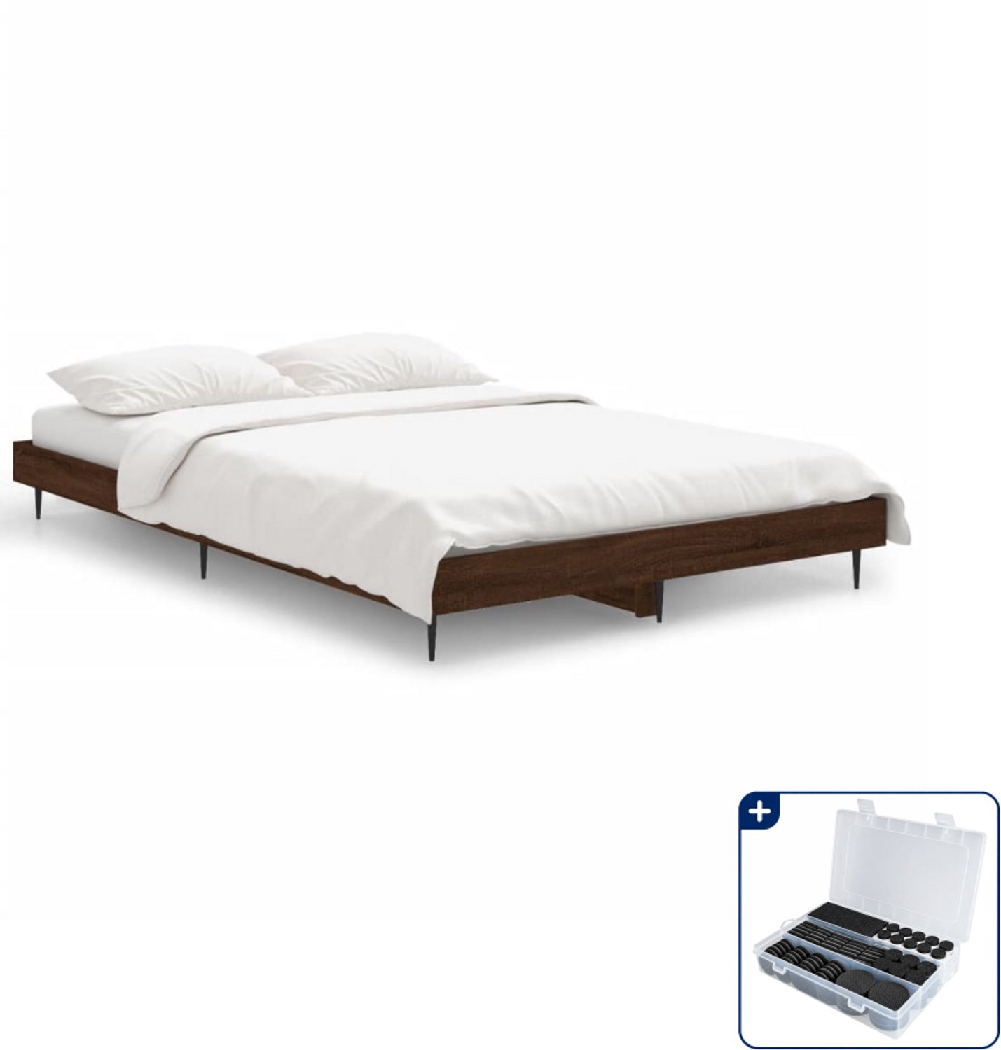 vidaXL bedframe - 120 x 190 cm - bewerkt hout - bruineiken - Inclusief antikrasvilt 177-delig