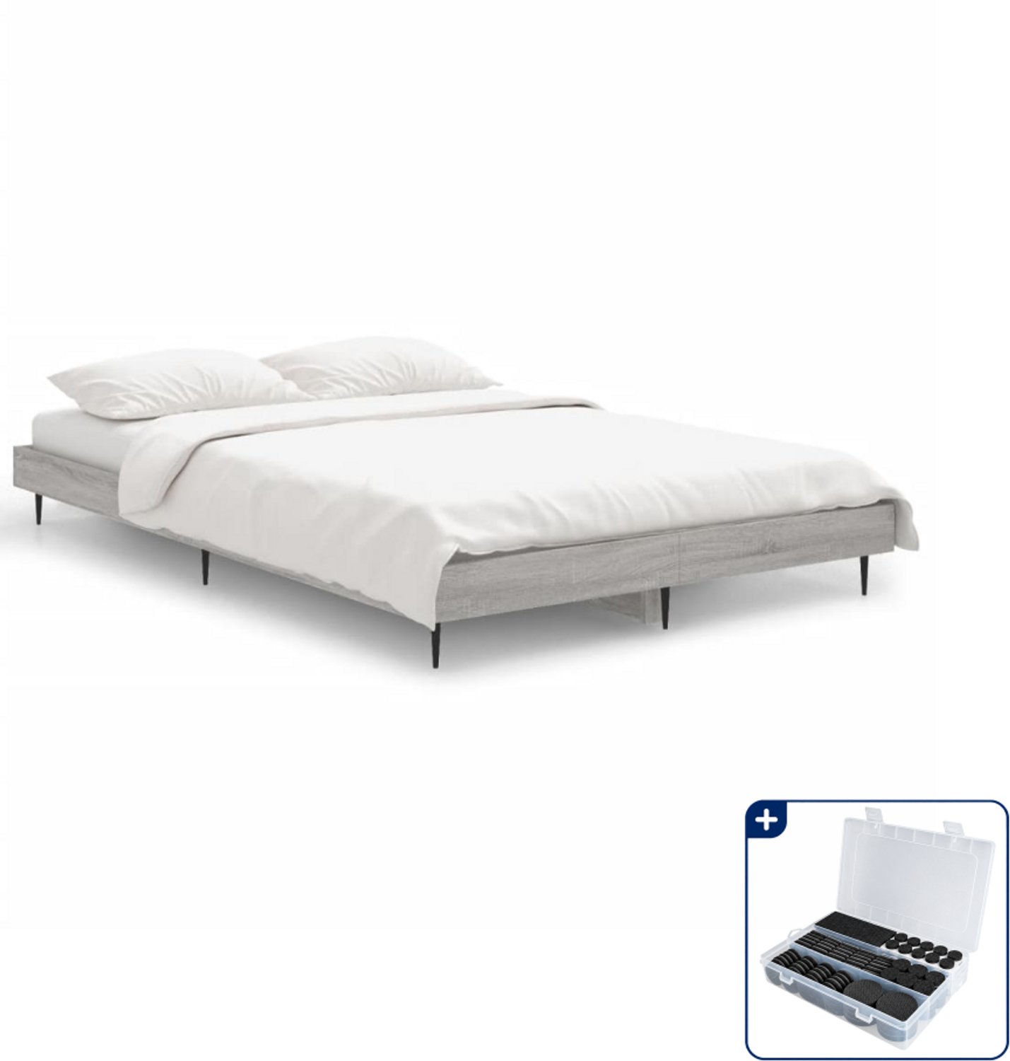 vidaXL bedframe - 120 x 190 cm - bewerkt hout - grijs sonoma eiken - Inclusief antikrasvilt 177-delig