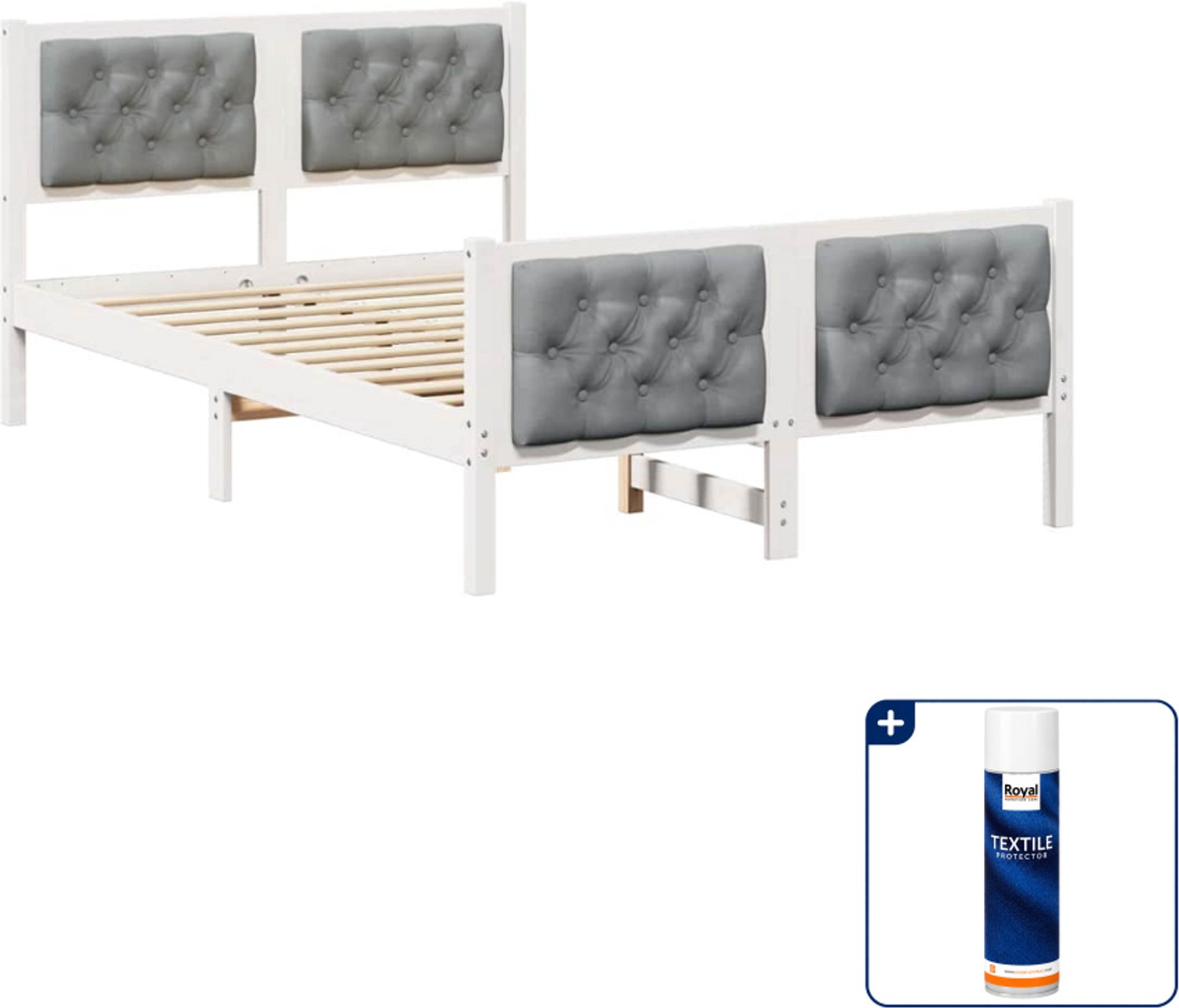 vidaXL bedframe - 135 x 190 cm - massief grenenhout - lichtgrijs - Inclusief textielbeschermer 500 ml