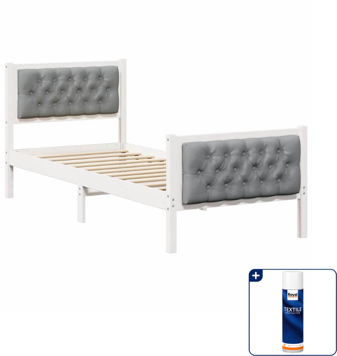 vidaXL bedframe - 80 x 200 cm - massief grenenhout - lichtgrijs - Inclusief textielbeschermer 500 ml Wit