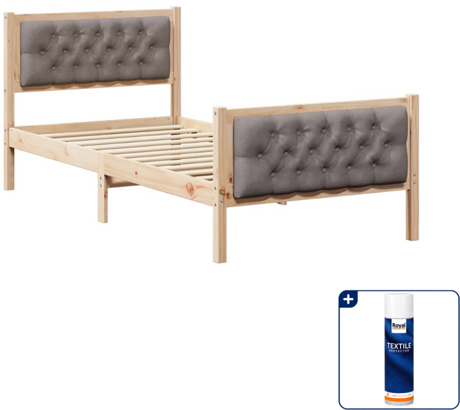 vidaXL bedframe - 90 x 190 cm - massief grenenhout - taupe - Inclusief textielbeschermer 500 ml Bruin