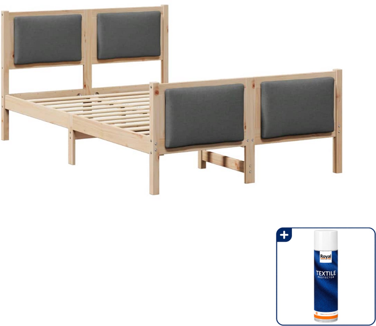 vidaXL Bedframe 120 x 190 cm - stof - donkergrijs - Inclusief textielbeschermer 500 ml Bruin